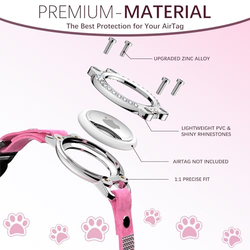 Image of AirTag Cat Collar Breakaway, Rhinestone Velvet Cat Collars with Air Tag Holder and Bell, Adjustable Comfortable GPS Tracker Cat Collar for Girl Boy, Kittens, Puppies(Pink)