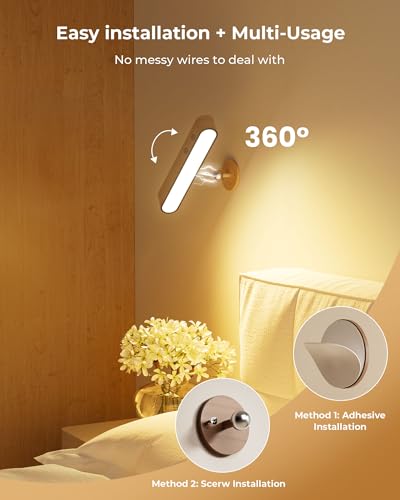 Image of Rechargeable Indoor Wall Sconce Wood, LED Wall Light for Bedroom,Touch and Remote Control,360 Rotate Walnut Wood Wall Light,3 Colors Dimmable Brightness Wall Lamp with 15 RGB Colors,1 Pack