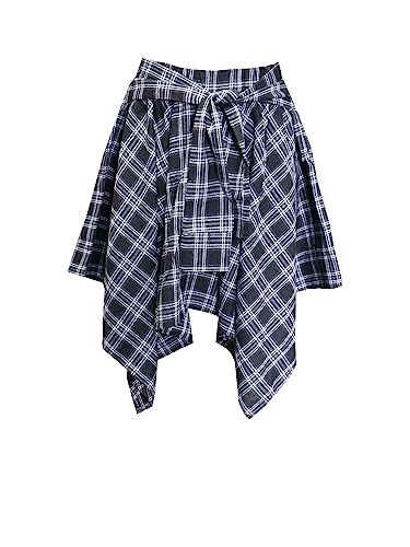Women's Plaid Skorts Skirts - High Waisted Tie Front Pleated Summer Asymmetrical Skirt With Shorts Black Whiteb S #TOP4