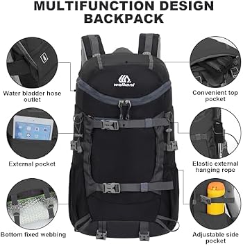 jianyana Hiking Backpack Waterproof 30L Foldable Rucksack Durable Lightweight Camping Bag skiing mountain climbing Camping Trekking Hiking Walking Cycling Climbing Outdoor Sports for Women Men(black)
