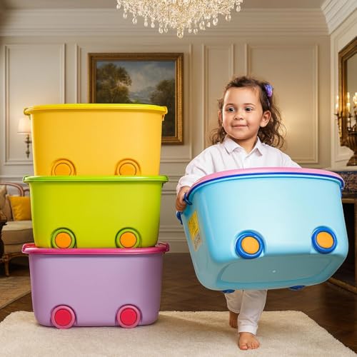 Image of Kodiaq 25 Liters /Toy Storage Organiser /Toy Basket Storage for Kids /Toy Basket Storage Box for Kids Big Size (Pack Of 3 / Stackable /Wheels /Locking Lid & Handle Color may vary)