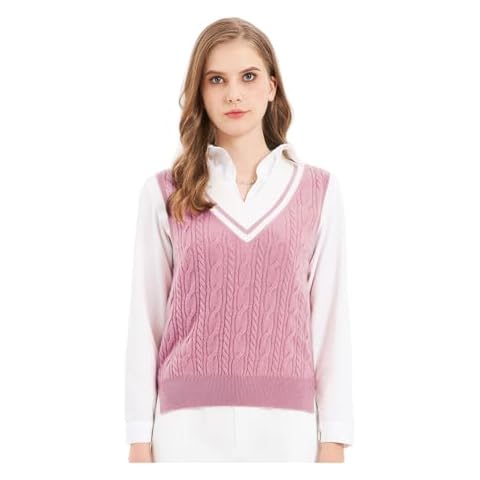 LONGDON HOMEONE Women’s V-Neck Sweater Vest 100% Pure Cashmere Vest M-XL (US, Alpha, Large, Regular, Regular, Pink-L) Cover