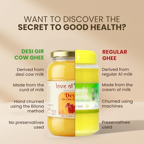 Image of Love of India A2 Ghee 1 Litre | Gir Cow Bilona Ghee | Traditional Curd-Churned A2 Milk | Pure Desi Ghee for Cooking, Tadka, Sweets & Puja