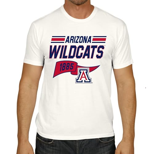Campus Colors NCAA Adult Unisex Varsity Club Pennant T-Shirt Tag-Less, Ringspun Cotton Short Sleeve Shirts, Comfort (Arizona Wildcats - Off White, X-Large)
