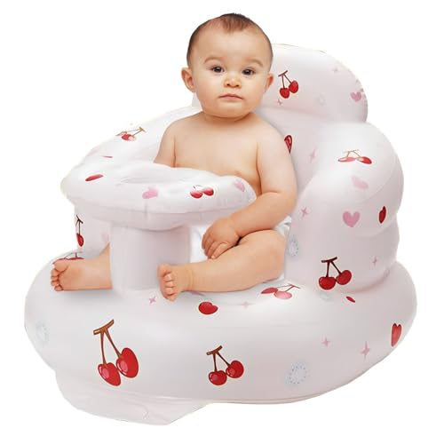 Inflatable Baby Seat for Babies Toddlers Floor Chair Sitting Up Pump Blow Up for Infant Ages 3 6 12 18 24 36 Months Boys Girls Portable Sofa Toys Activity (Lovely Cherry)