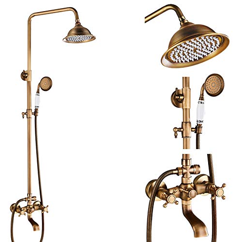Robinet de douche en laiton antique ensemble 8 pouces avec étagère double poignée