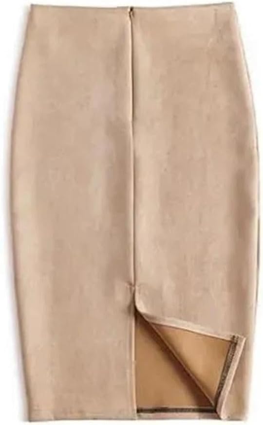 Women's Suede Pencil Skirt Knee Length High Waist Office Elegant Winter Style