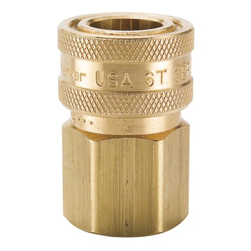 Image of Parker Hannifin BST-1 Series ST Brass High Flow Quick Coupler with Female Pipe Thread, Straight-Through Interface, Non-Valve, Manual Sleeve, 1 /8 inch Body Size, 1 /8 inch-27 NPTF Port End, 1.06 inch Length