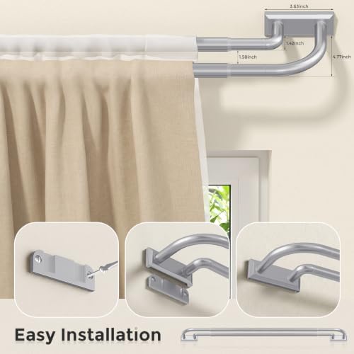 Wolistsa Double Curtain Rod 34-156 Inch, Silver Wrap Around Dual Rods - 4