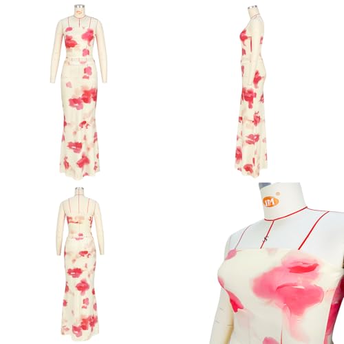 Image of Goafuliy 2 Piece Skirt Sets for Women Summer, Floral Sleeveless Tube Top Bodycon Maxi Skirts Y2k Vacation Going Out Outfits