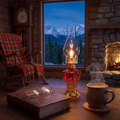 Image of 2 Pcs Oil Lamps for Indoor Use, Hurricane Kerosene Lamp, Gradient Red