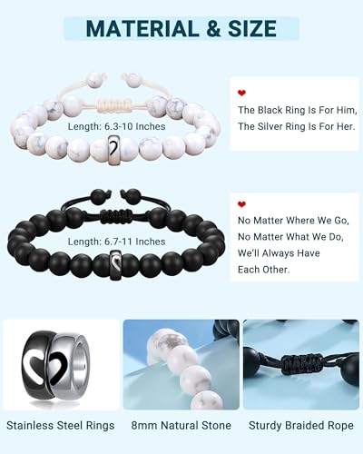 UNGENT THEM Matching Couple Rings Bracelets Valentines Anniversary Birthday Engagement Gifts for Boyfriend Husband Fiance Girlfriend Wife4