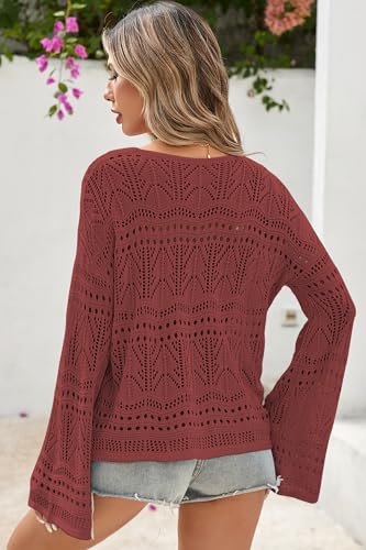 Image of Cakulo Womens Summer Crochet Tops Boho Off Shoulder Sweaters Lightweight V Neck Loose Vacation Resort Wear 2026
