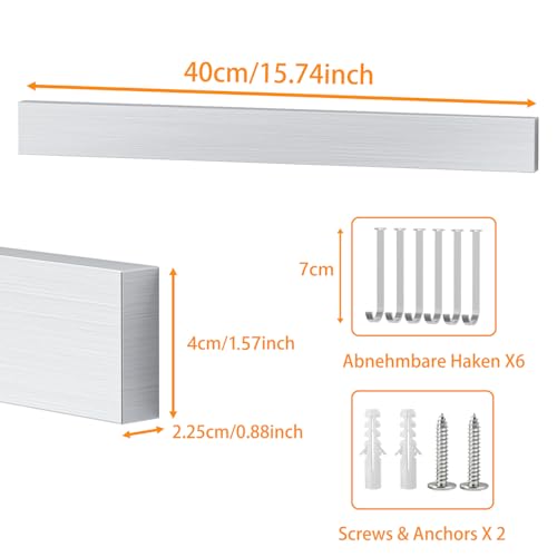 SMART&COOL Magnetic Knife Holder for Wall with 6 Hooks - 40CM Stainless Steel Knife Magnetic Strip, Extra Strong Rack for Knives, Kitchen Utensils and Tools - Image 5