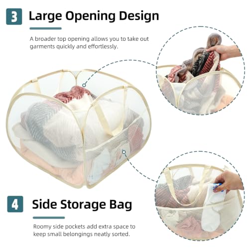 Image of Collapsible Laundry Baskets, 90L Large Foldable Laundry Basket, Durable Mesh Pop Up Hampers for Laundry, Dirty Clothes Laundry Hamper for Bedroom, Bathroom, Dorm, Laundry Room, Travel, Camping Beige