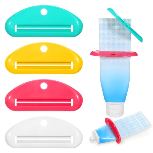 4Pcs Toothpaste Tube Squeezer Tool, Reusable Plastic Toothpaste Dispenser & Holder, 4 Assorted Colors Hanging Tooth Paste Squeezer for Bathroom Toothpastes Cream Cosmetics Paint