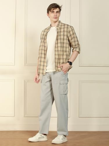 Image of Dennis Lingo Mens Cotton Lycra Solid Mid Rise Relaxed Fit Stretchable Cargo Trouser