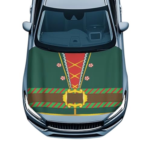 Image of Renewold Christmas Clothes Pattern Green, Car Hood Cover, Vehicle Hood Wrap Blanket, Women Men Automotive Exterior Accessories, Elastic for Outdoor Indoor Xmas Winter Holiday Party
