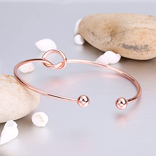 Qlkilyr 3 Pcs Knot Bracelet, Adjustable Open Love Knot Bangle, Cuffs Bracelet For Women Girls Bridesmaid Best Friend Gift-Silver/Gold/Rose Gold #TOP3