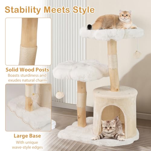 Torre para gatos de madera maciza de 32 pulgadas Beige miniatura 7