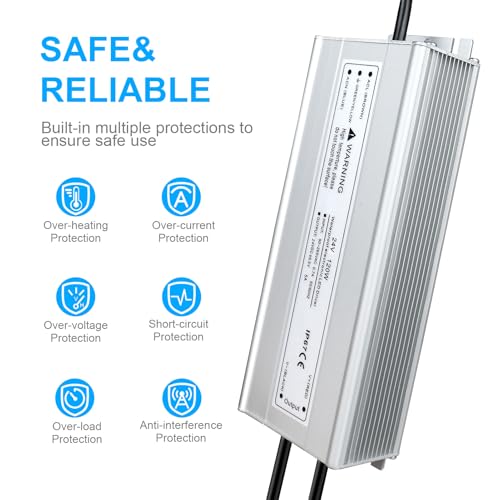 Image of LightingWill LED Driver 120 Watts Waterproof IP67 Power Supply Transformer, 90-265V AC to 24V DC Low Voltage Output, Adapter with 3-Prong Plug 3.3 Feet Cable for Outdoor Use, Computer Project