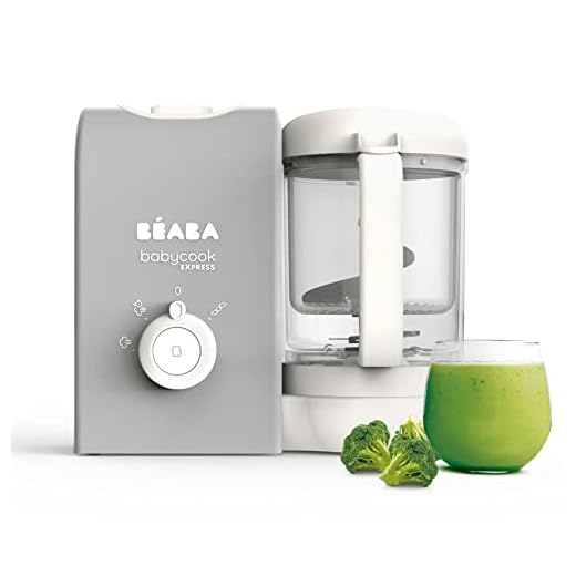 BEABA, Babycook Express, Robot de cocina infantil 4 en 1, Cocción exprés 15min, Mezcla personalizada, Cocción al vapor sana y suave, Descongelación, Textura homogénea, Capacidad 1 250 ml, gris