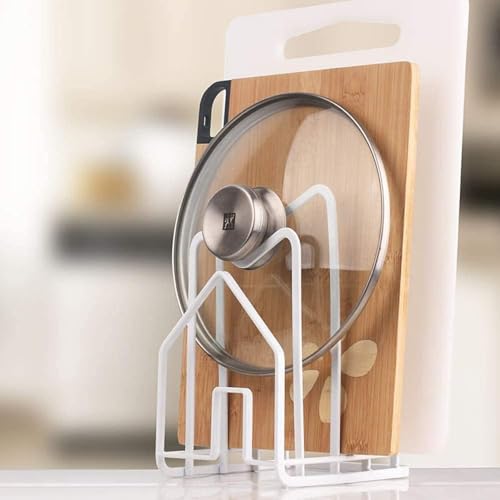 Image of Countertop Dish Rack & Plate Stand - 4-Compartment Iron Dish Drying Rack, Space-Saving White Kitchen Organizer (6 x 9 x 9.25 Inches)