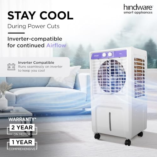 Image of Hindware Smart Appliances Xeno 58L Personal Air cooler | Fan Based | 13 Inc. Fan Blade and Ice Chamber | White & Lavender