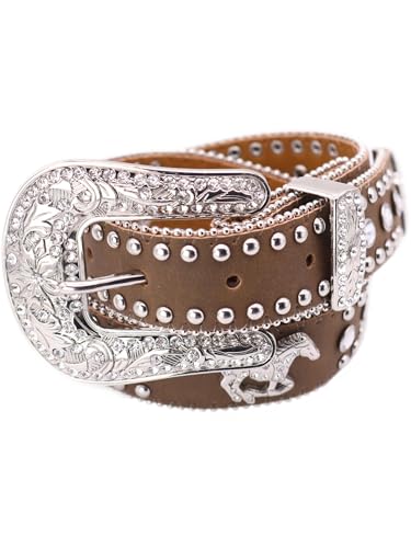Nocona Girl's Running Horse Conchos Belt, Medium Brown Distressed, 183