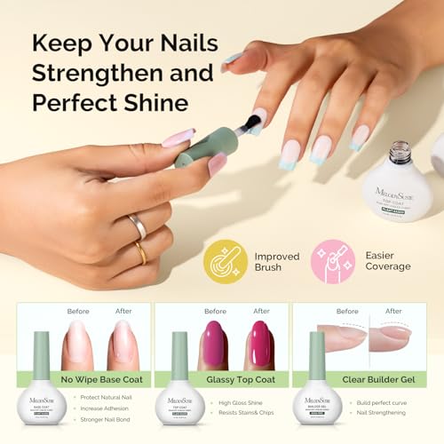 Image of MelodySusie Gel Nail Polish Kit with P-Plus30F UV Nail Lamp - Handheld Cordless P-Art01R UV Light Classic Popular Colors Plant Based Gel Polish with Top Coat Base Coat Builder Manicure Tools