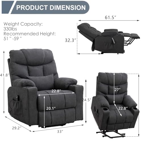 Sillón eléctrico reclinable con elevador tejido lino blanco miniatura 2