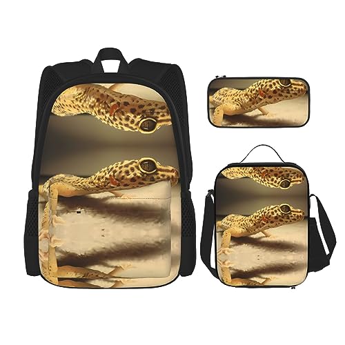 Sac à dos motif léopard avec sac à déjeuner et trousse assortis pour l'école et les sorties