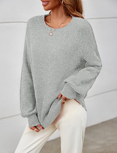 MEROKEETY Women's 2025 Fall Winter Oversized Pullover Sweater Trendy Crew Neck Long Sleeve Heathered Knit Jumper Tops4