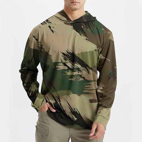UV Protection Shirts for Men Swimming Outdoor Hiking Fishing UPF 50+ Sun Rash Guard Top Camo Long Sleeve Hood Hoodies2