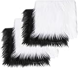 FabricLA Shaggy Faux Fur Square - 4' X 4' Inches Pre Cut - Use Fake Fur Fabric for DIY Craft, Fashion Accessory, Gnome, Home Decoration, Hobby - 2 White & 2 Black Pack