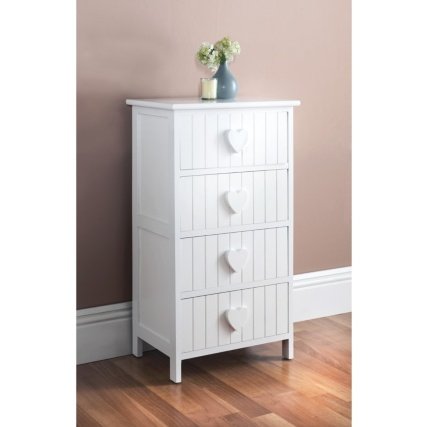 Karina Heart Wooden Cabinet Chest 4 Drawer - White