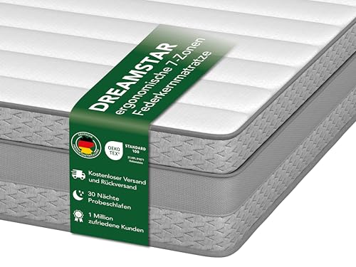 La comparación de Colchon 90x200 Muelles para no fallar al comprar. Mejor precio en internet colchon 90x200 DREAMSTAR Comfort - Colchón ergonómico de muelles ensacados de 7 zonas, altura de 18 cm, dureza 3 (H3), 90 x 200 cm