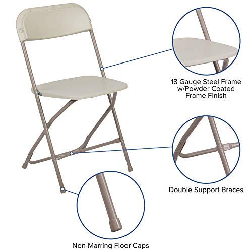 Image of Flash Furniture Hercules Series Plastic Folding Chair - Beige - 650LB Weight Capacity Comfortable Event Chair - Lightweight Folding Chair