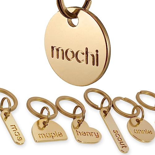 SOLID BRASS PET TAG - Modern, Minimal Pet IDs. Durable, Lifetime tags with deep cut text. Includes space for two phone numbers. (Circle)