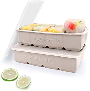 Ice Cube Trays Silicone with Lids, Large Square Easy Release Flexible BPA Free Ice Cube Moulds for Baby Food, Whiskey, Cocktails, Set of 2, Grey