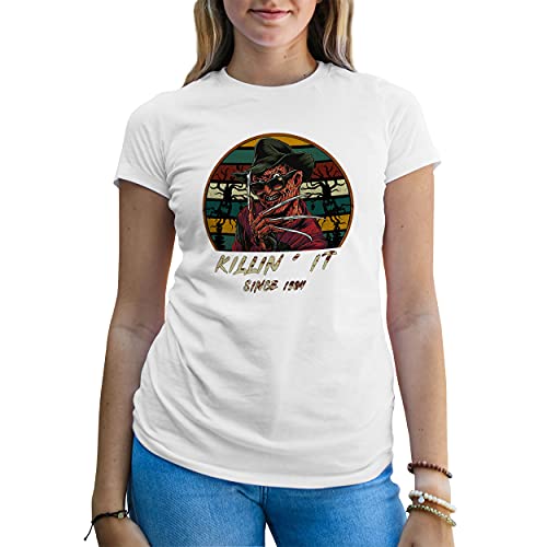 Halloween Freddy Krueger Killin' it sine 1984 Camiseta De Mujer Blanca Size S