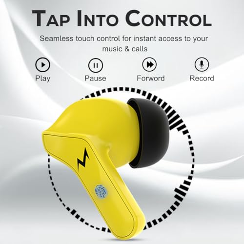 Image of TEMPT Thunder True Wireless Earbuds with OxyAcoustics Technology, TWS in Ear Earphone with Passive Noise Cancellation, 10mm Bass Drivers, Upto 24H Playtime, IPX4 Water Resistant (Yellow)