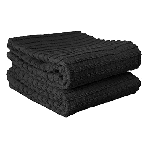 Ritz Royale Collection 100% Combed Terry Cotton, Highly Absorbent, Oversized Kitchen Towel Set, 28″ x 18″, 2-Pack, Solid, Black