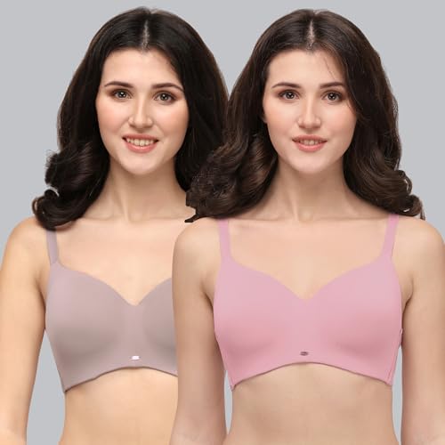 Image of SOIE Women Full Coverage Polyamide Spandex Padded Non Wired Ultra Soft Seamless Bra Pack of 2