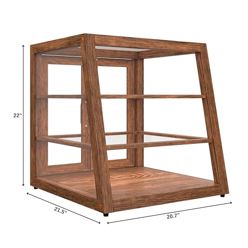 Image of KoolMore 21 in. Dark Wood Slanted Countertop Dry Bakery Display Case, Bread, Pastry and Dessert Display with Tempered Glass