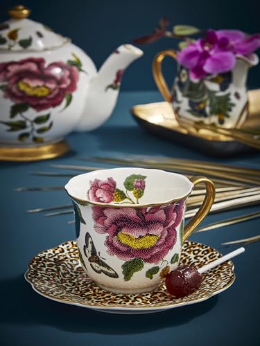 Spode Creatures of Curiosity Fine China Teacup & Saucer Set with Leopard Print - 8.5oz Decorative Porcelain Tableware with 22ct Gold Trim for Afternoon Tea or Vintage Display
