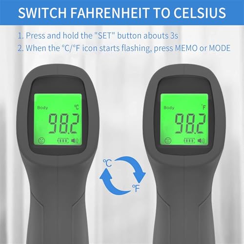 Image of DR VAKU Digital Thermometer For Fever Non-Contact Laser Infrared Forehead Thermometer Temperature Gun Accurate Reading with Large Display [Battery Included] - Grey