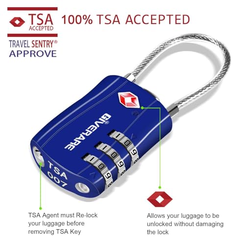 مراجعة GIVERARE: قفل TSA تركيبي بكابل عبوة 2 (3 أرقام) بدون مفتاح وجسم سبيكة — مثالي للسفر واللوكر (أزرق) - الصورة 2