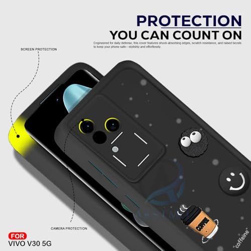 Image of AESTMO Back Case Cover for Vivo V30 5G Cover | Cute Fun Cartoon 3D Ball | Coffee Silicone Case | Full Body Protection | Camera Protection Back Cover for Vivo V30 5G (Black)