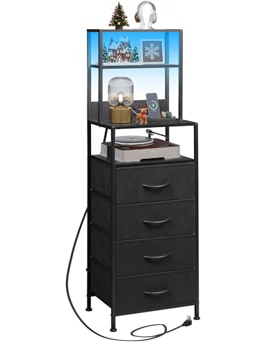 WLIVE Tall Nightstand with Charging Station, LED Night Stand with